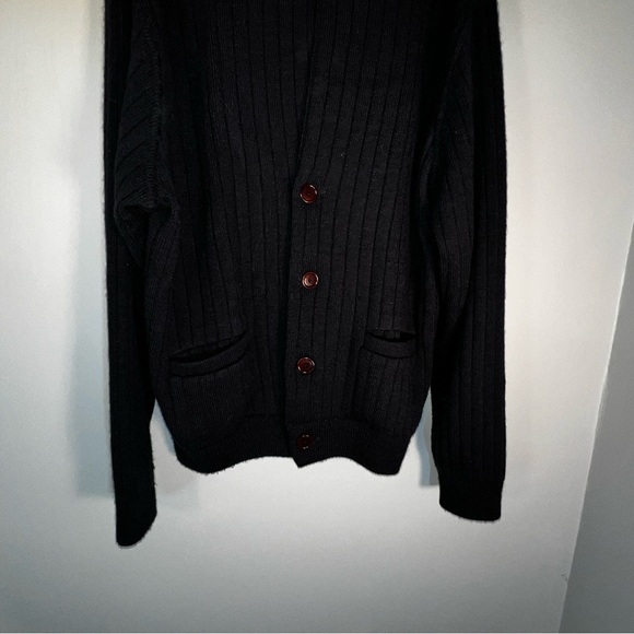 Orvis Cardigan Sweater Mens Sz L Navy Collar Button Front - Picture 3 of 6